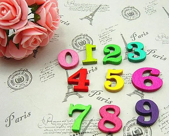 400 Pz Multi Colori Di Legno Numeri Perline, Colorati, Fiori Ornamento 25Mm Big Wood Numerial Set D25