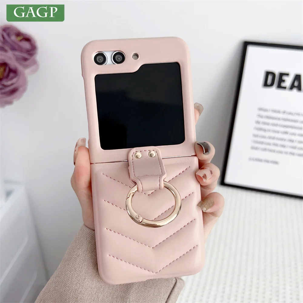 Per Samsung Z Flip 5 Luxury Ring Holder Custodia Rombica Per Samsung Galaxy Z Flip 5 4 3 Zflip Down Jacket Cover A Traliccio In Tinta Unita