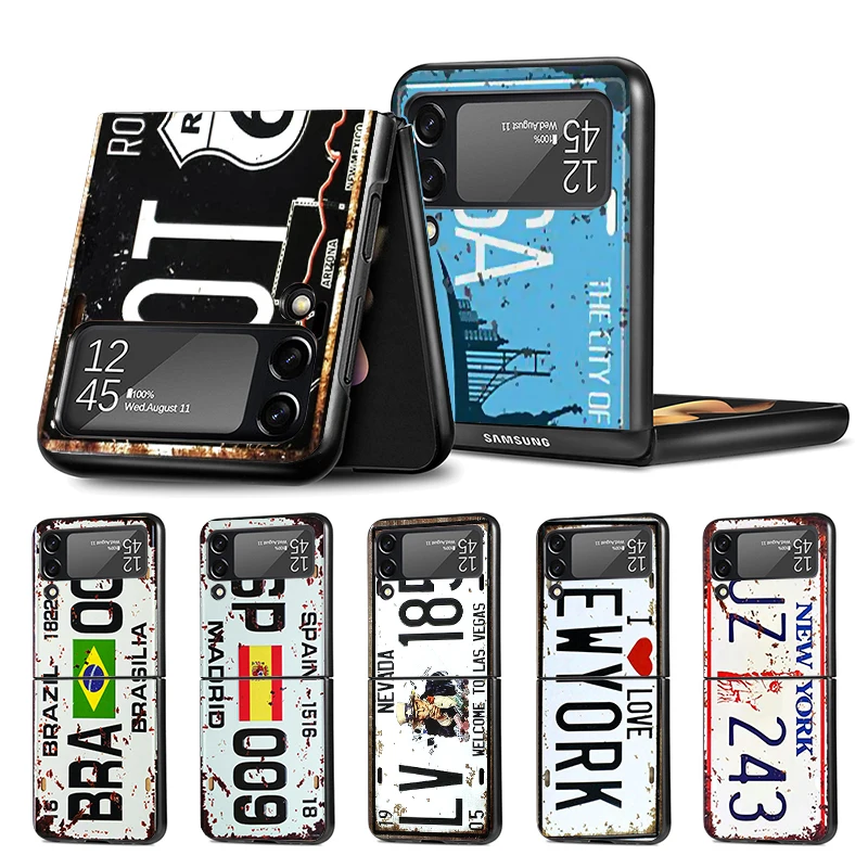 Licenza New York Numero Di Targa Z Flip 4 Z Flip 4 Phnoe Custodia Per Samsung Z Flip 3 5 5G Black Hard Shell Galaxy Zflip3 Zflip4 Zflip