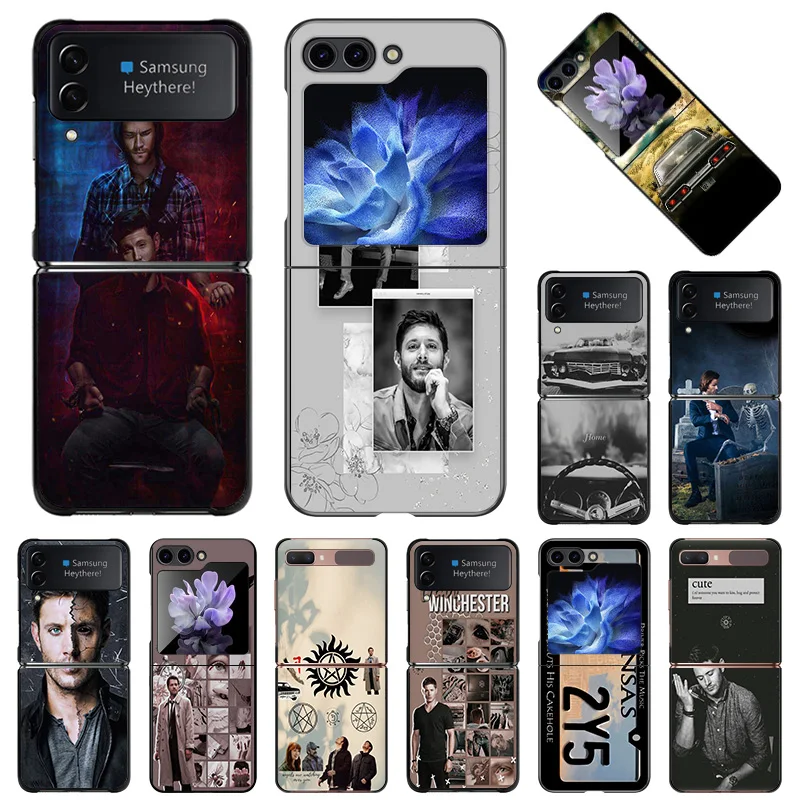 Per Samsung Galaxy Z Flip5 Flip3 Flip4 Custodia Rigida Nera Antiurto Zflip 5G Supernatural Dean Phone Shell Cover