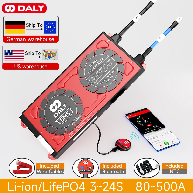 Daly Smart Bms Lifepo4 4S 3S 12V 6S 7S 8S 24V 10S 12S 13S 14S 16S 20S 24S 36V 48V 30A 40A 120A 200A Batteria 300A 18650 Li-Ion