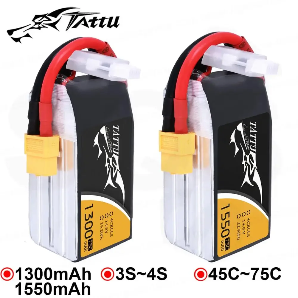 Tattu Lipo Batteria 1300Mah 1550Mah Lipo 3S 4 4S Da Corsa Batteria Xt60 Spina 45C 75C Quadcopter Da Corsa Fpv Drone Rc Elicottero