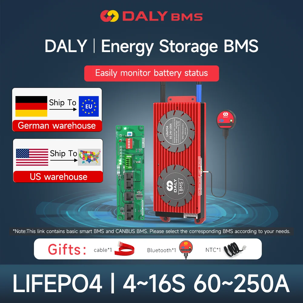 Daly Smart Bms Lifepo4 4S 8S 16S 12V 24V 48V Smart Active Balancer Corrente 1A 100A 150A 200A 250A Batteria Al Litio Bms Storage