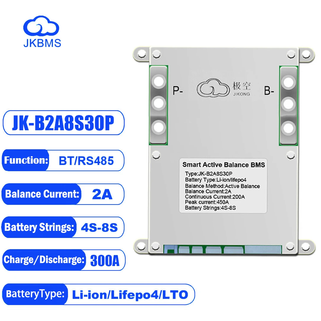 Jk Smart Bms Jk-B2A8S30P 2A Bilanciamento Attivo Per Batteria Lifepo4 4S 5S 6S 7S 8S 300A 48V 60V Bt Li-Ion 18650 Batteria Da Campeggio Ebike