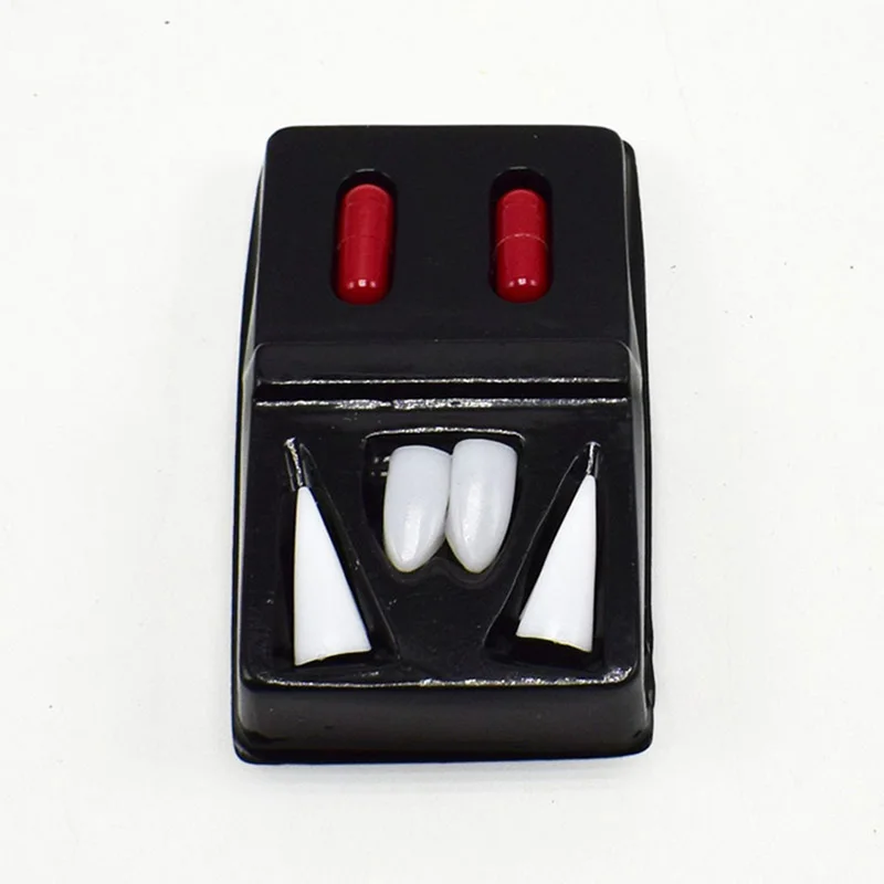 Halloween Simulato Vampire Protesi Terribile Demone Zombie Denti Artificiali Giocattoli Palla Costumi 4 Denti Falsi + 2 Pillole Di Sangue