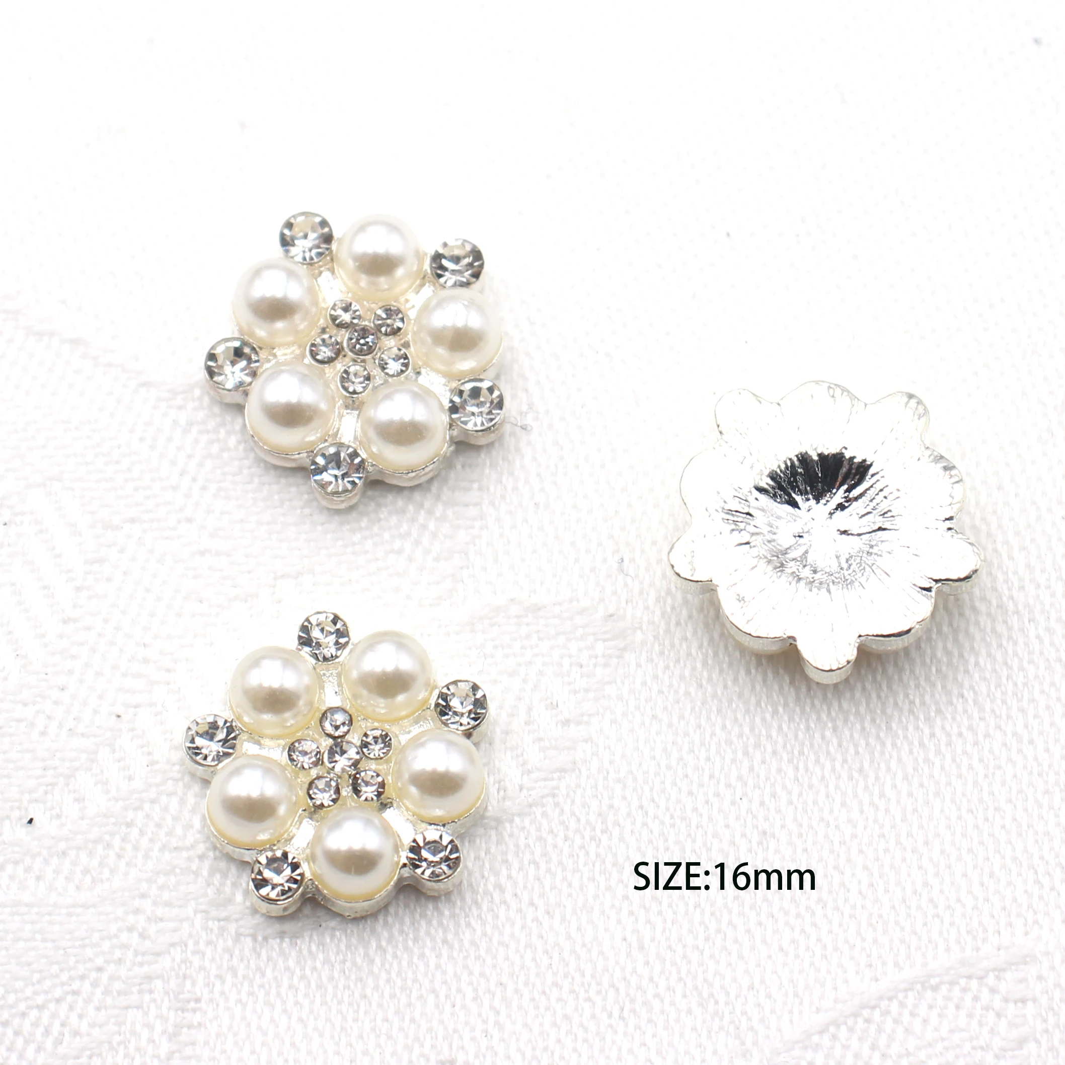 Nuevo 10 Unids/Lote 16Mm Aleacion Fondo Plano Perla Boton Boutique Cristal Arco Estilo Fai Da Te Decoraciones De Boda Hechas A Mano
