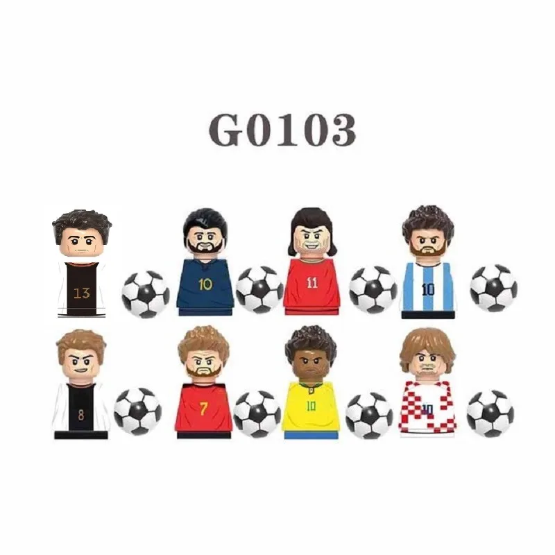 1-16Pcs Messi Ronaldo Neymar Lewandowski Soccer World Famous Football Players Figurine Mini Action Building Block Toy Regali Per Bambini