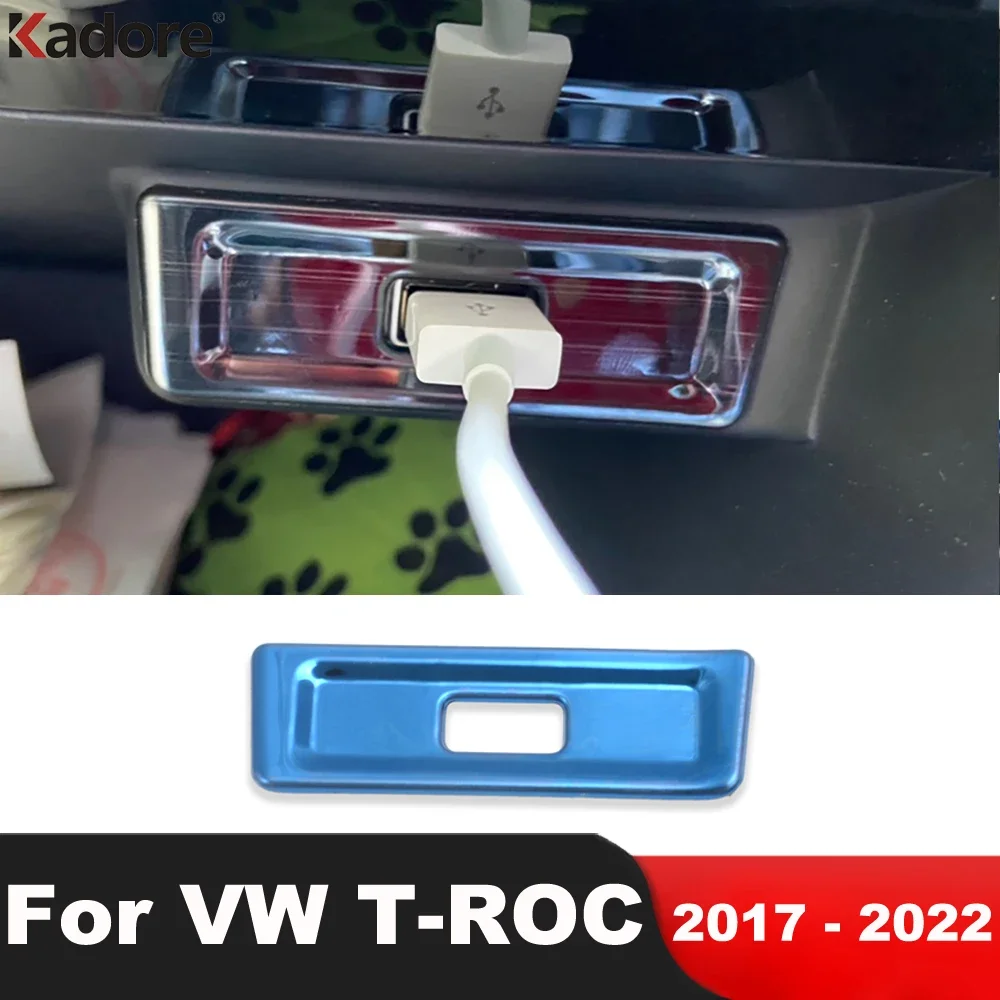 Car Front Usb Charger Port Panel Cover Trim Per Volkswagen Vw T-Roc Troc 2017-2019 2020 2021 2022 Accessori Interni In Acciaio
