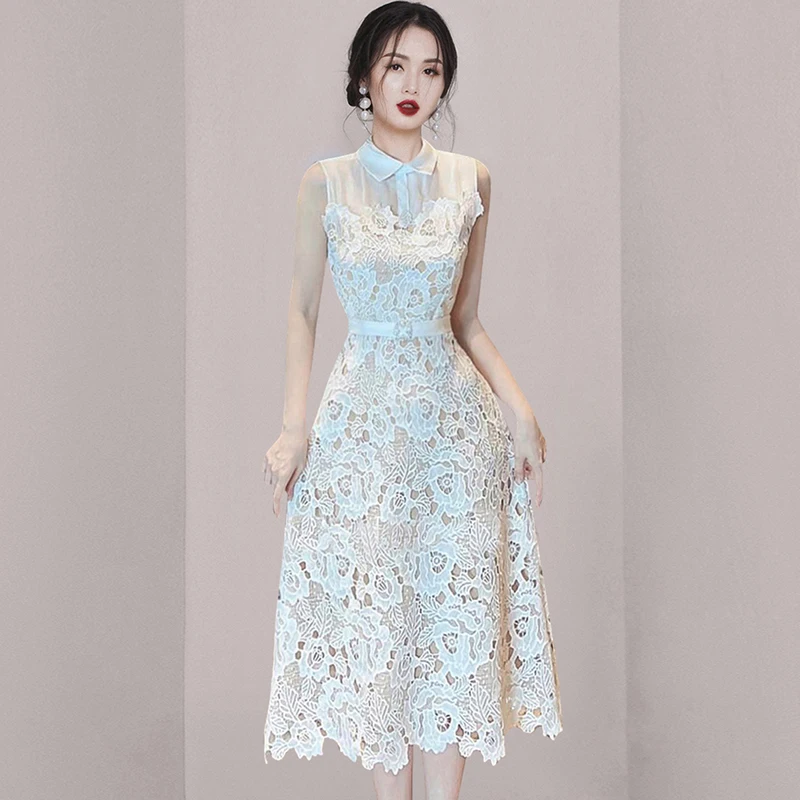 Runway Crochet White Lace For Women'S Summer Ricamo Party Elegante Dress Vestido Robe