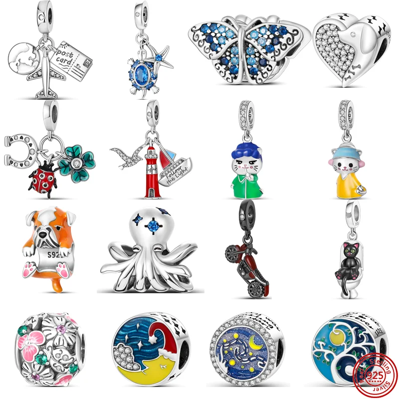 925 Argento Starfish Tartarughe Aereo Cartolina Gabbiano Faro Barca A Vela Perline Fit Originale Pandora Charms Braccialetto Gioielli Fai Da Te