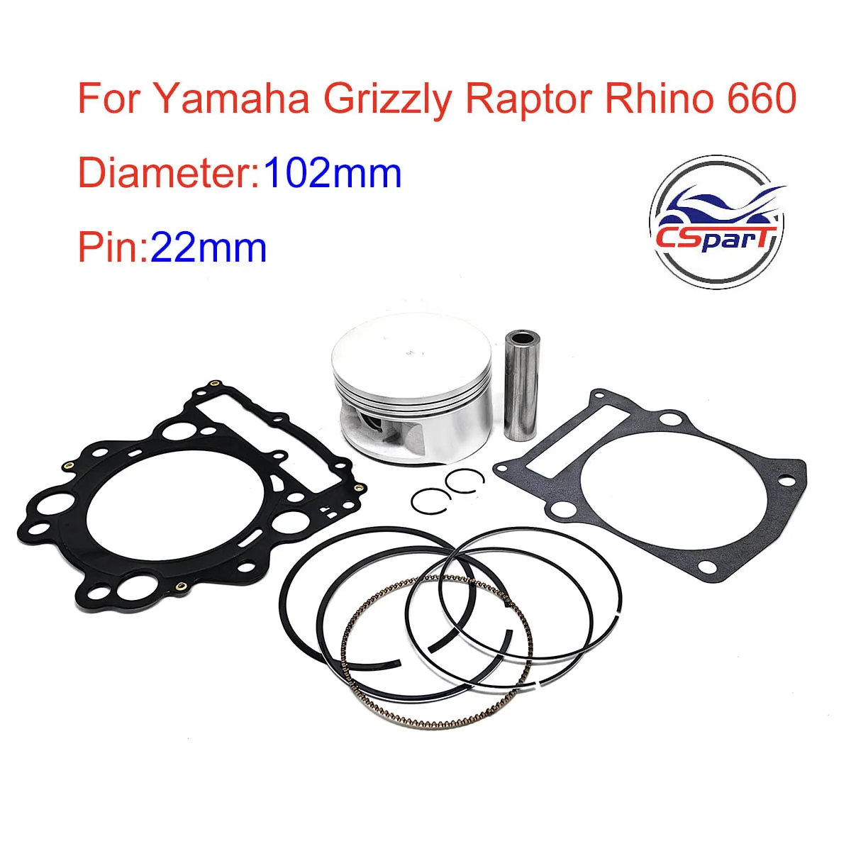 102 Millimetri Kit Pistone 22 Millimetri Pin Per Yamaha Grizzly Raptor Rhino 660 Yfm660 Yxr660