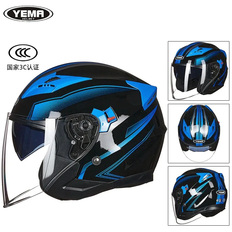 Casco Moto Yema Double Lens 3/4 Mezzo Casco Aperto Moto Elettrica Casco Di Sicurezza Universale Vintage Per Uomo E Donna