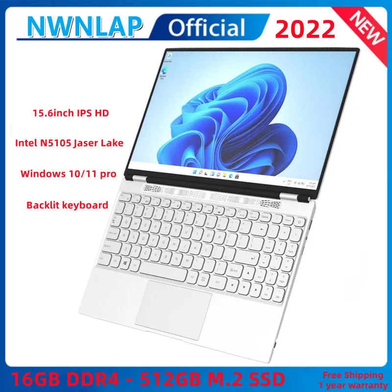 Laptop 15.6 "16Gb Ram 512Gb Ssd Ips Schermo Full Hd Intel Celeron N5105 Con Tastiera Retroilluminata Wifi Computer Windows 11 Notebook