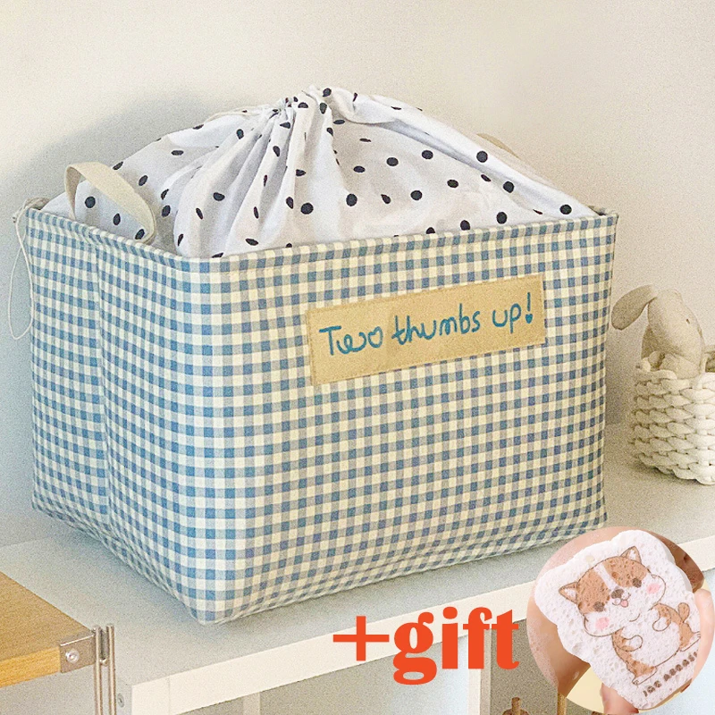 Cestino Portaoggetti Cubo Grande Canvas Gien Check Coulisse Giocattoli Vestiti Trapunta Armadio Organizzatore Borsa Pieghevole Laundy Cesto Baule Scat