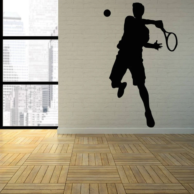 Tennis Racchette Sport Silhouette Per Porte E Finestre Adesivi In Vinile Ragazzi Decalcomania Della Parete Camera Da Letto Stadio Interni Decorazione 