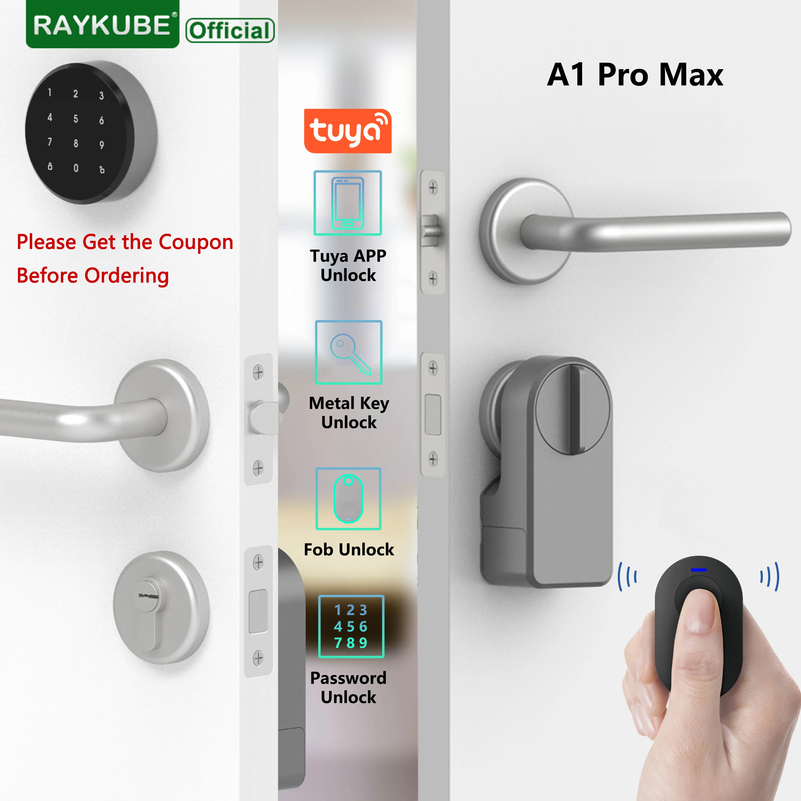 Raykube A1 Pro Max Tuya Bel Set Di Serrature Elettroniche Intelligenti Con Tastiera Wireless/Smart Key Smart Life/Sblocco Remoto Dell'App Tuya