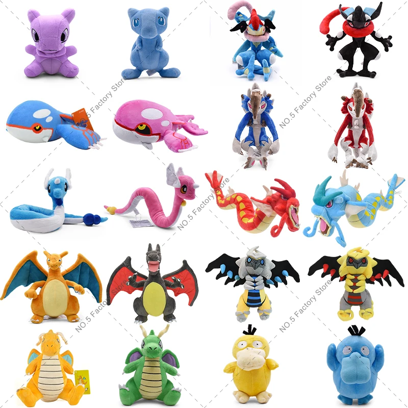 40 Stili Pokemon Shiny Mew Greninja Dragonair Psyduck Dragonite Kyogre Lycanroc Giratina Charizard Eevee Peluche Farcito Bambola Giocattolo