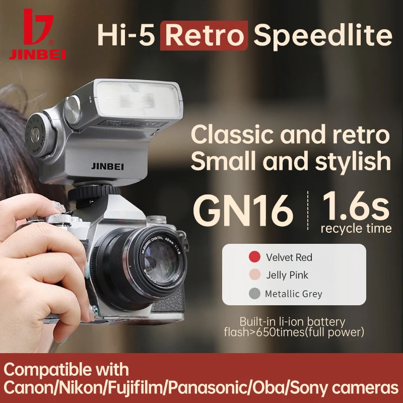 Jinbei Hi5 Retro Speedlite Color Camera Flash Gn16 6000 ± 200K 7 Livelli Universale Per Canon Nikon Fuji Oba Sony Panasonic Photo