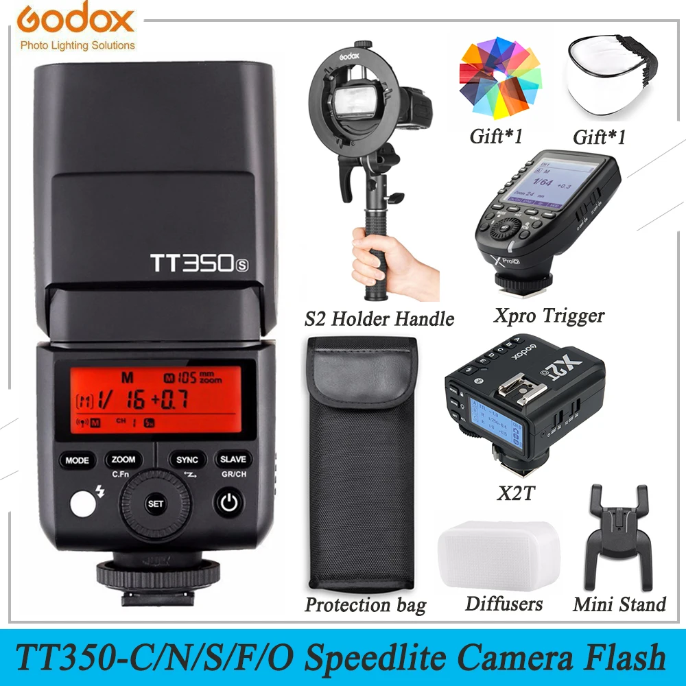 Godox Mini Speedlite Flash Tt350 Gn36 2.4G Ttl Hss Camera Wireless Speedlite Xpro X2T S2 Per Canon Nikon Sony Fuji Olympus