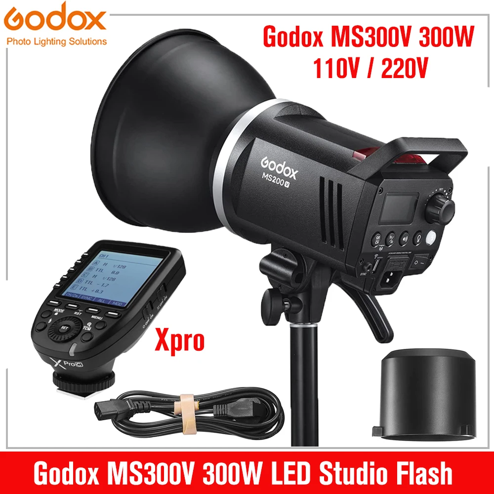 Godox Ms300V 300Ws Led Studio Flash Con Trigger Xpro Built-In 2.4G Gn58 Bowens Mount Lampada Da Modellazione A Led Monolight 5600 ± 200K Cct