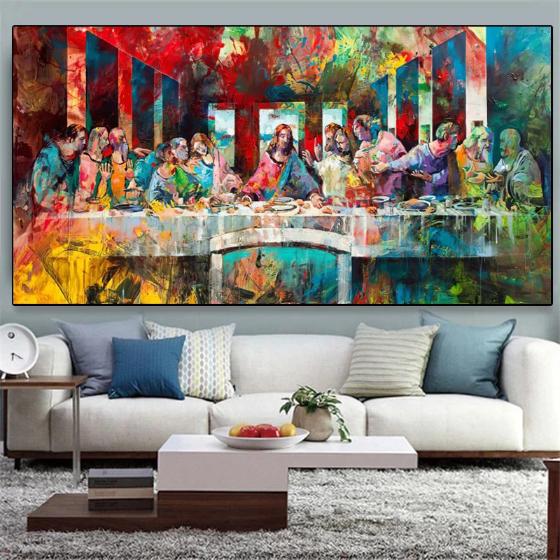 Graffiti Art Last Supper By Da Vinci Canvas Art Paintings Riproduzioni Wall Art Christian Canvas Print For Home Cuadros Decor