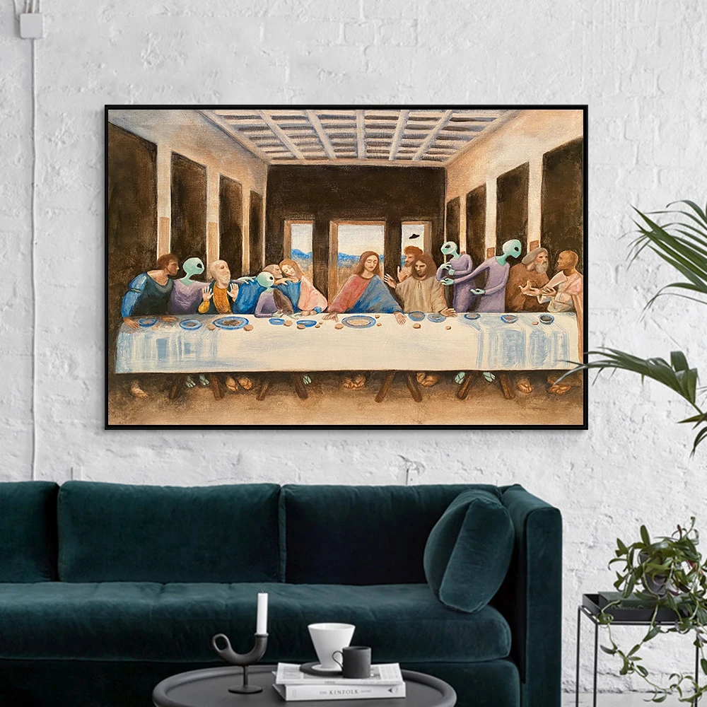 Da Vinci Famous Painting Canvas Print Riproduzione Alien The Last Supper Poster E Stampe Wall Art Decor Cuadros Picture Gifts