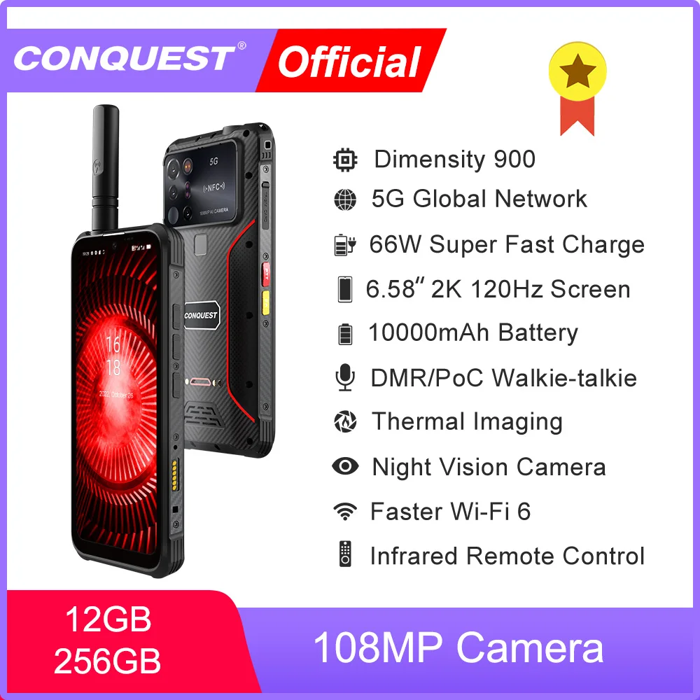 Conquest S23 5G Network Network 108Mp Camera 12Gb 256Gb 66W Thermal Imaging 5G Ip68 Impermeabile Nfc