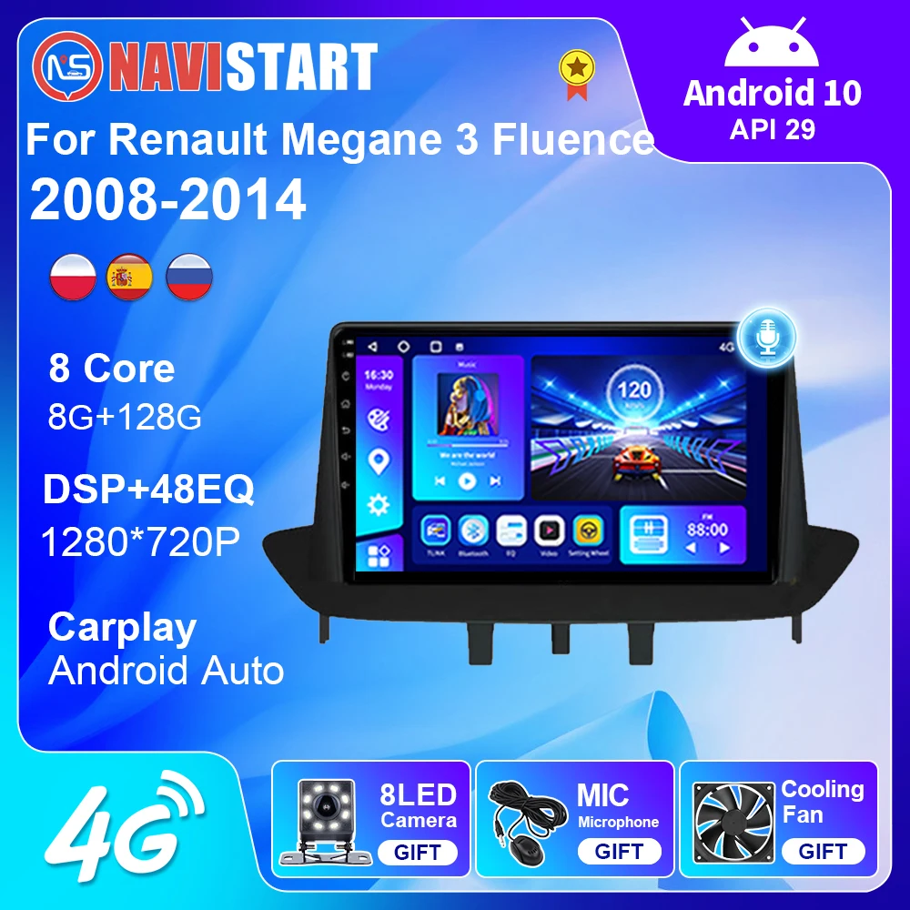 Navistart Per Renault Megane 3 Fluence Samsung Sm3 2008-2014 Android 10 4G Wifi Carplay Android Auto Gps Navigation Lettore Dvd