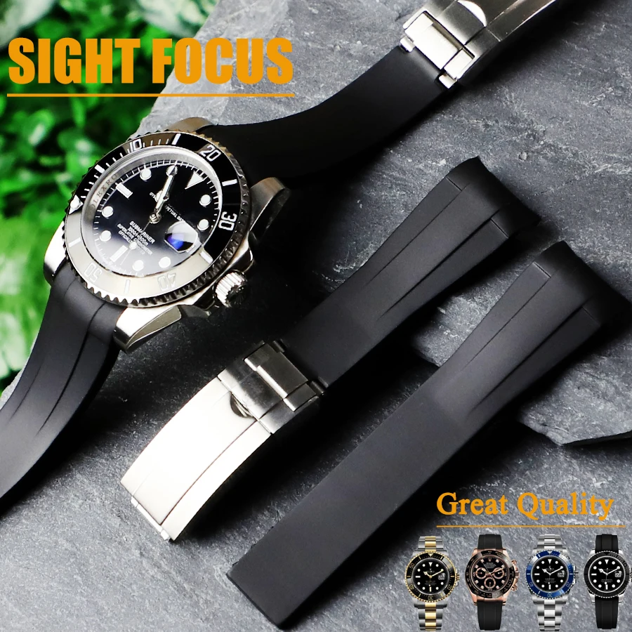 Cinturino In Gomma Con Estremità Curva Da 20Mm Per Submariner 116610 Gmt Water Ghost Strap Men Watch Bracelet Oysterflex Oysterper(Crown