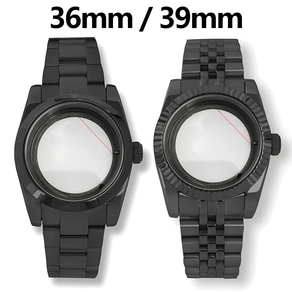 39/36Mm Oyster Perpetual Sapphire Glass Watch Case Full Sand Strap Cover Posteriore Trasparente Custodia Nera Per Movimento Nh35 Nh36 Nh70