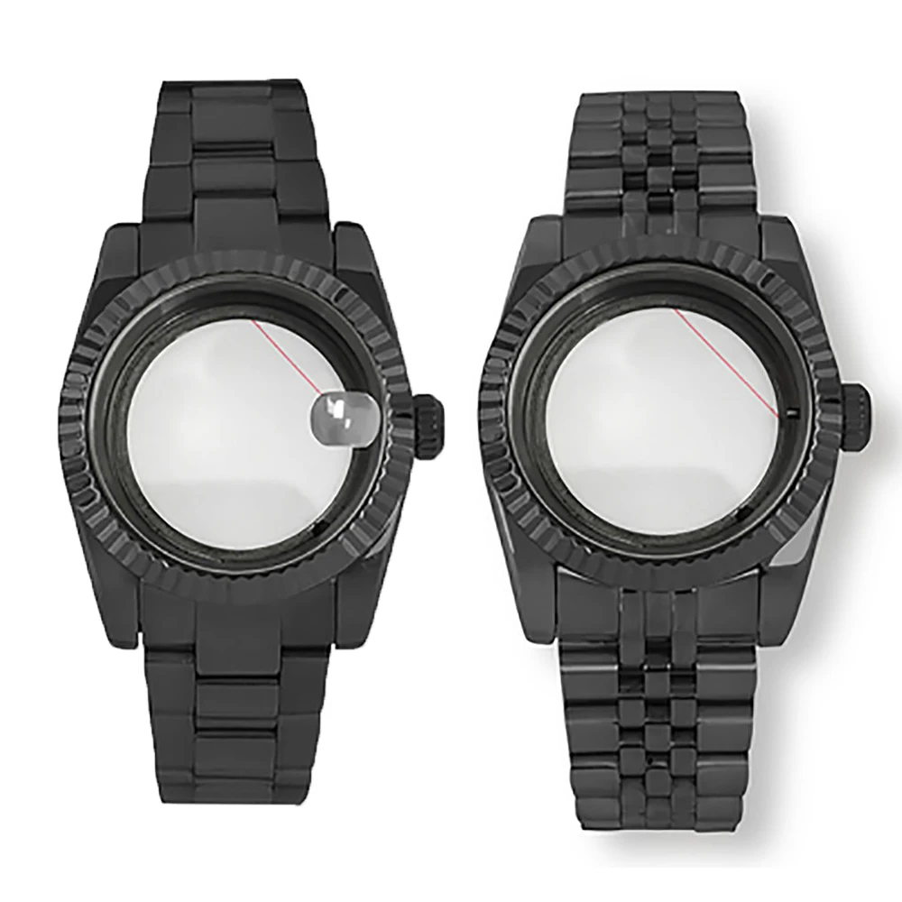 39/36Mm Oyster Perpetual Sapphire Glass Watch Case Full Sand Strap Cover Posteriore Trasparente Custodia Nera Per Movimento Nh35 Nh36 Nh70