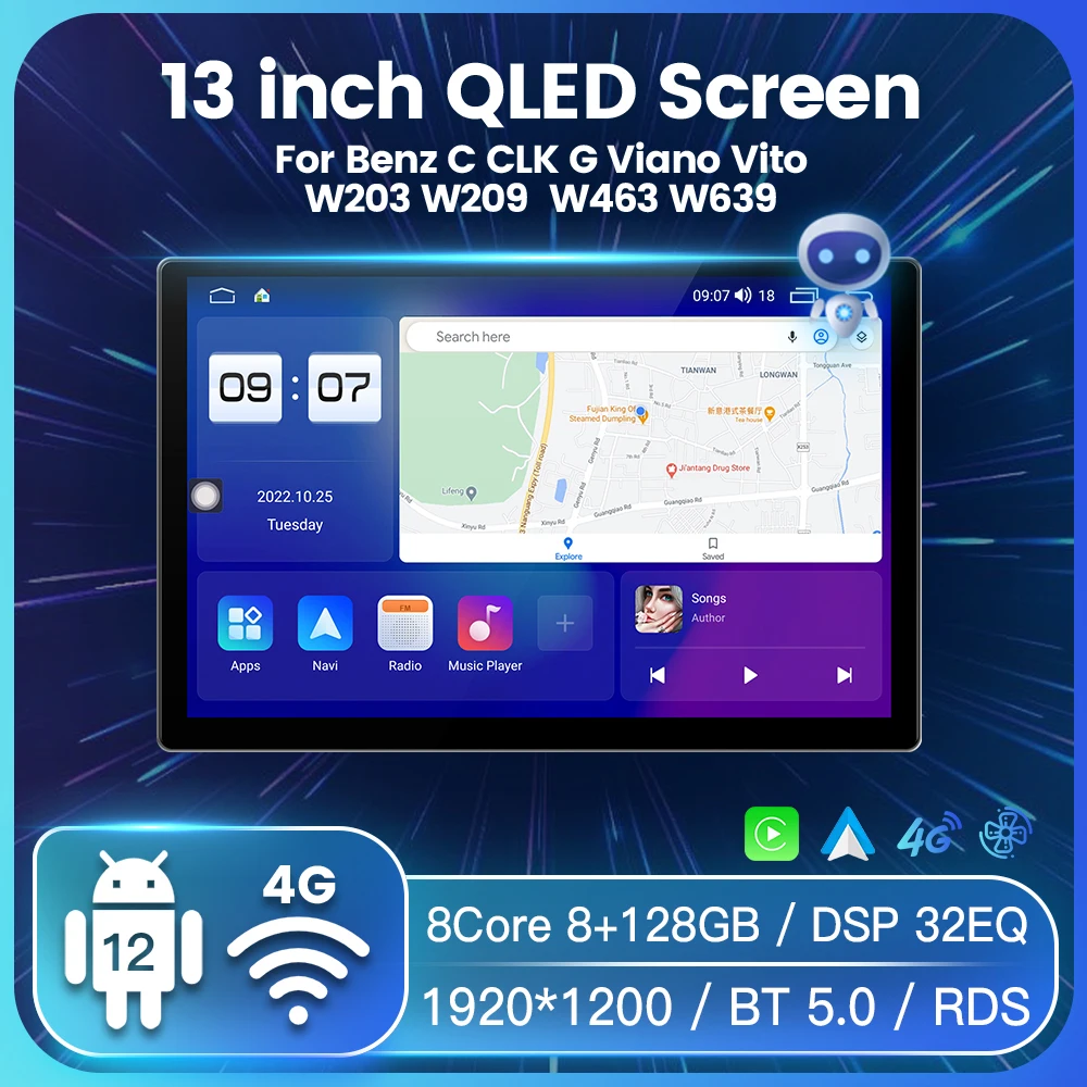 Android 12 Double Din Head Unit Car Multimedia Video Player Per Benz C Clk G Viano Vito W203 W209 W463 W639 Navigazione Gps