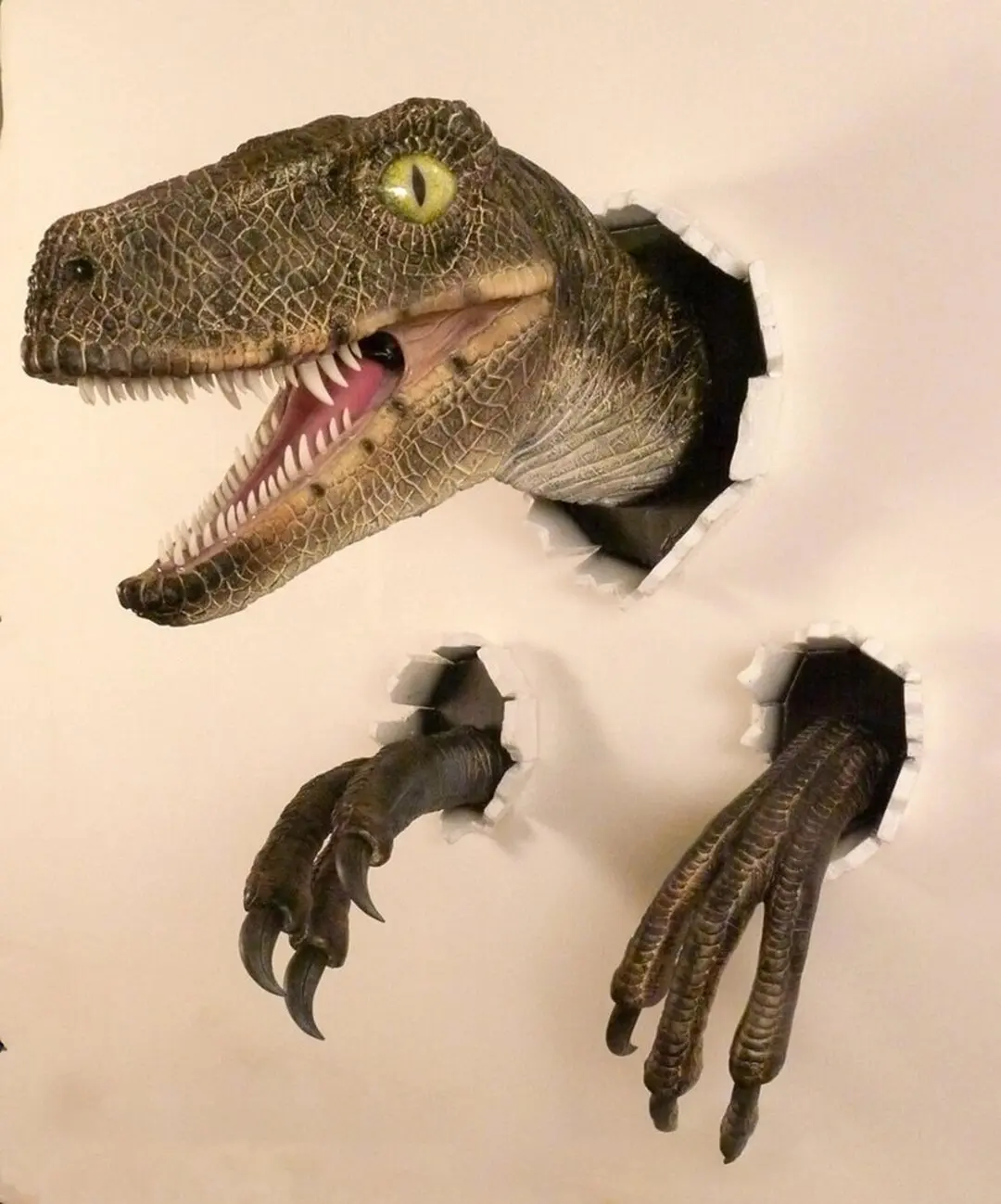 [Funny] 3 Pz/Set Wallbreaking Velociraptor Wall Pendant S Resin Model Action Figures Toys Statue Collection Home Decoration Gift