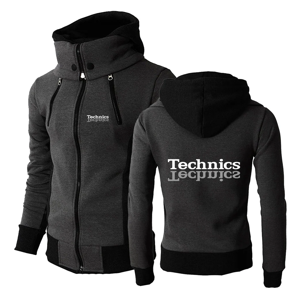 Technics 2023 Men'S Dj 1200 Giradischi Music New Autunno Inverno Print Jacket Outdoor Warm Double Zipper Hooded High Collar Jacket