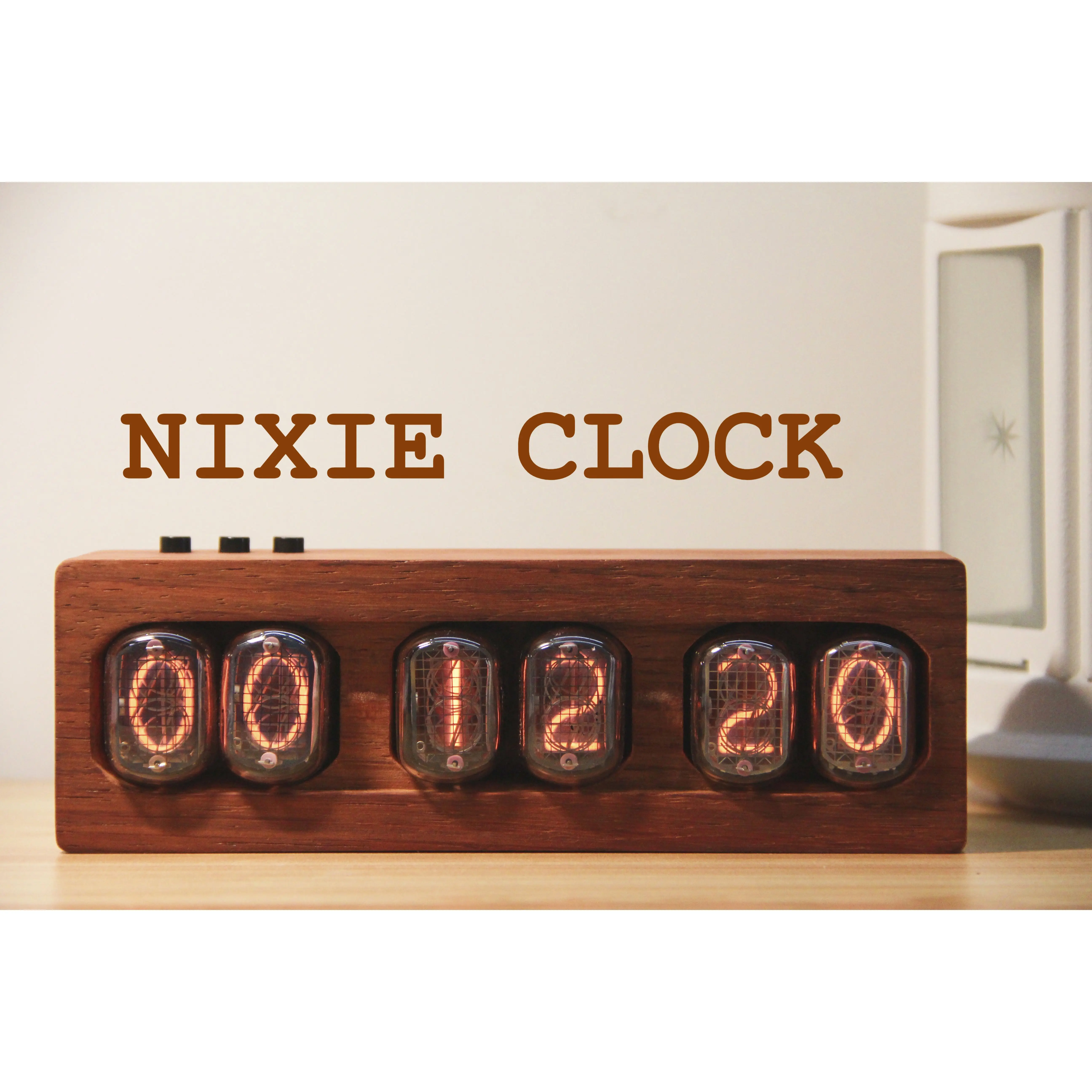 Ghxamp In-12 Glow Tube Clock Retro Nexie Clock Diy Creative Home Audio Ornamenti Desktop Pterocarpus Soyauxii Materiale 5V