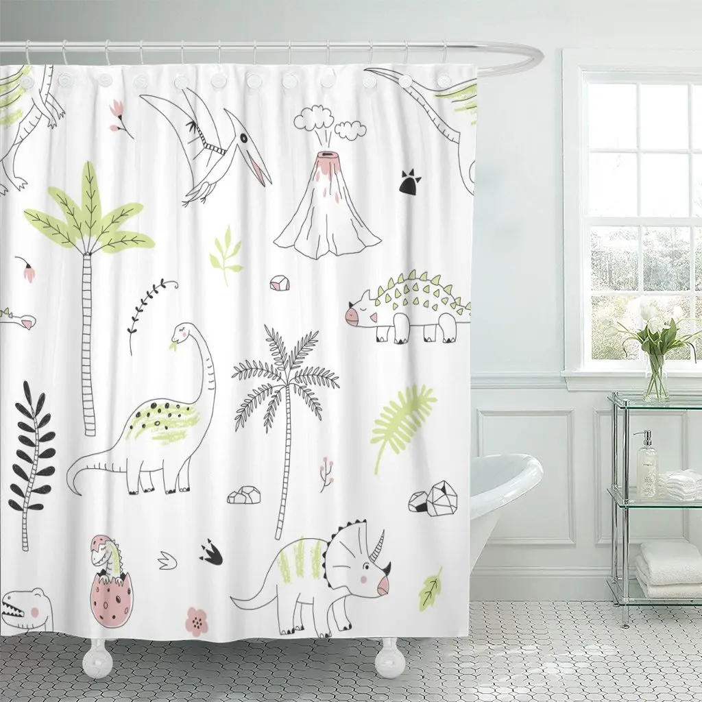 Cool Dinosaur Modern Graphic Pattern Dino Egg Kid Monster Shower Curtain Waterproof Polyester Fabric 72 X 72 Inches With Hooks