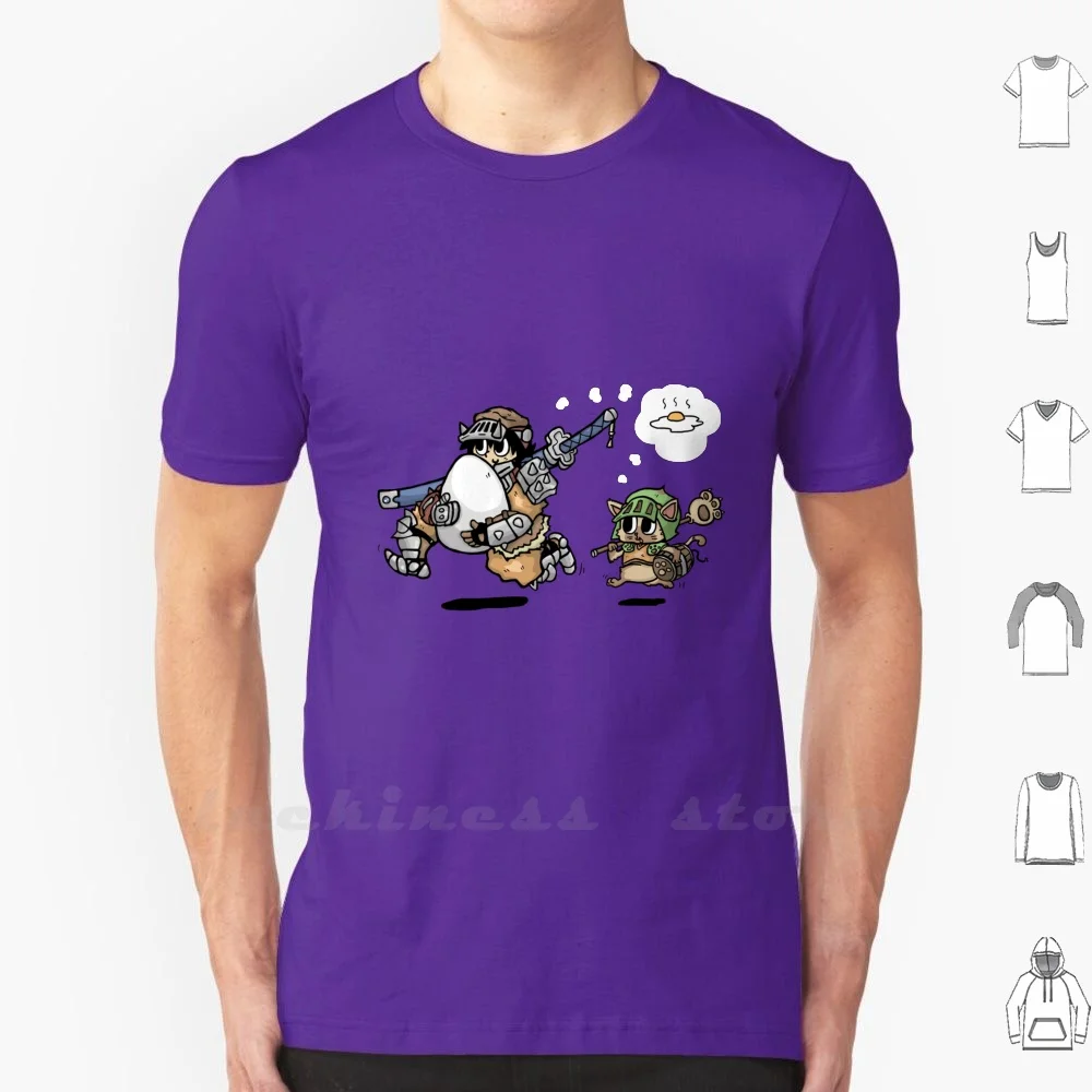 Tamago Hunter T Shirt Big Size 100% Cotone Monster Hunter Hunter Felyne Longsword Hunting World Mhw Egg