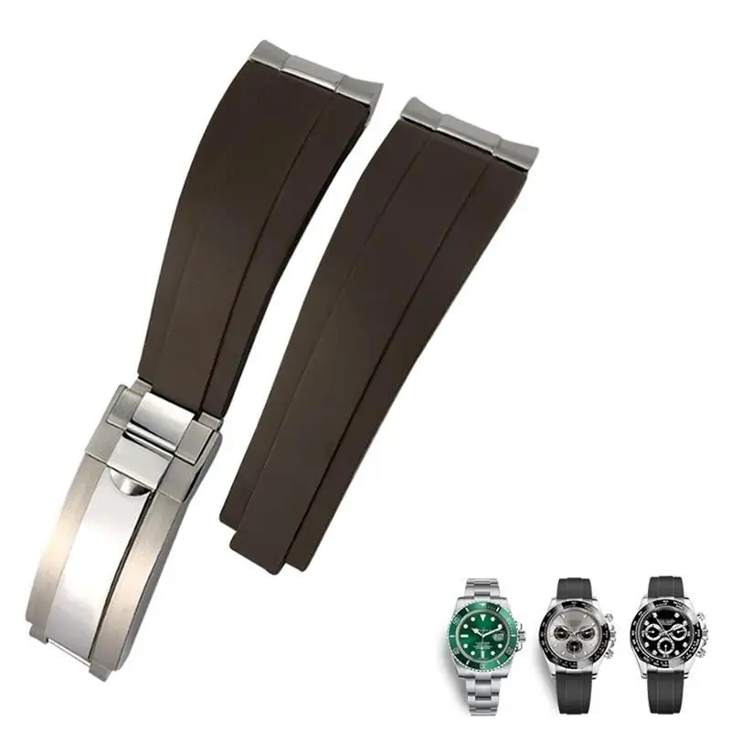 Pcavo Metal Link Cinturino In Gomma Estremità Curva 20Mm Cinturino Sportivo Per Rolex Daytona Gmt Orologio Yacht Master Submariner Fashion Green