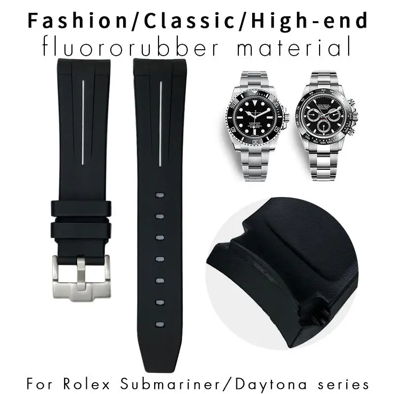 Pcavo 19Mm 20Mm Cinturino In Fluorurografo Di Alta Qualità Per Rolex Submariner Daytona Master Gmt Omega Tissot Gomma Con Estremità Curva