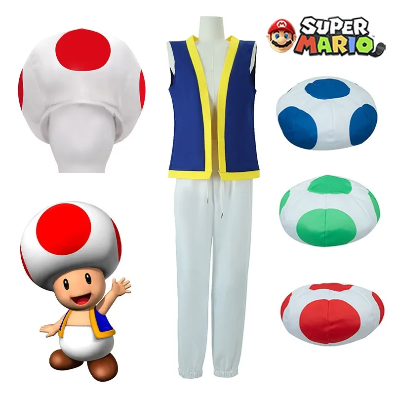 Super Mario Toad Costumi Cosplay Anime Toadette Gioco Di Ruolo Performance Outfit Per Bambino Adulto Fungo Testa Cappello Vestiti Del Partito