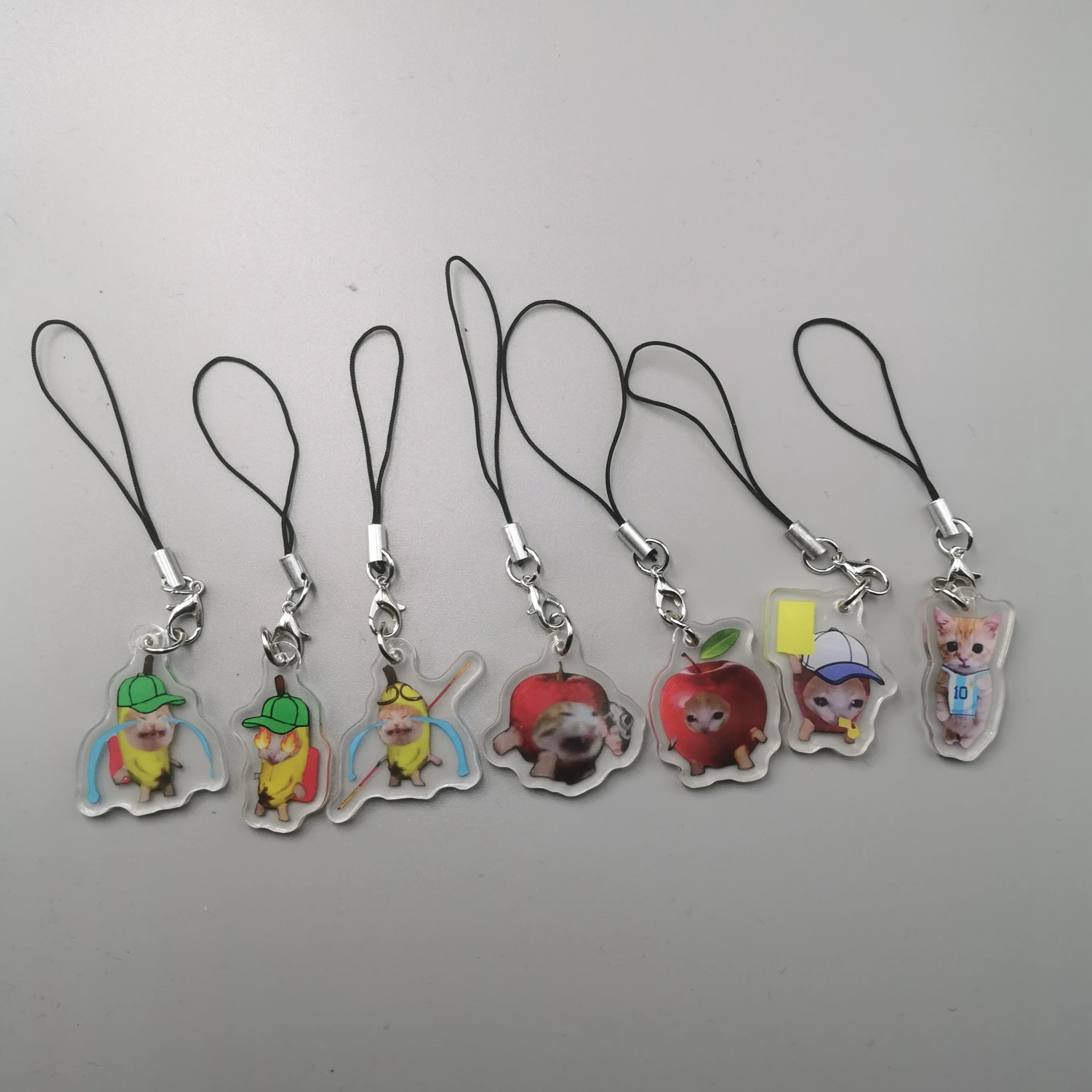 Happy Apple Cat Meme Funny Banana Cat Cute Keychain Phone Portachiavi Player Car Key Ring Angry Student Cring Student Arbitro Cat