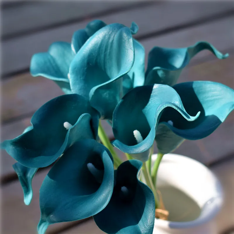10 Scuro Teal Gigli Di Calla Vero Tocco Calla Lily Bouquet Per La Decorazione Di Cerimonia Nuziale Nuziale