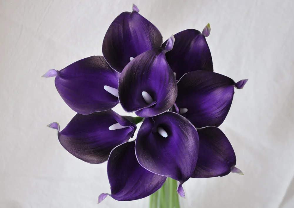 9 Pz Melanzane Viola Scuro Real Touch Artificiale Calla Lilies Disposizione Dei Fiori Da Sposa Bouquet Home Decor