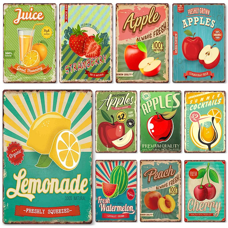 Vintage Fruit Categoria Iron Sheet Painting Bar Decorazione Della Parete Di Casa Segno Della Parete Tin Metal Decor Cross Border Crochet Decoration