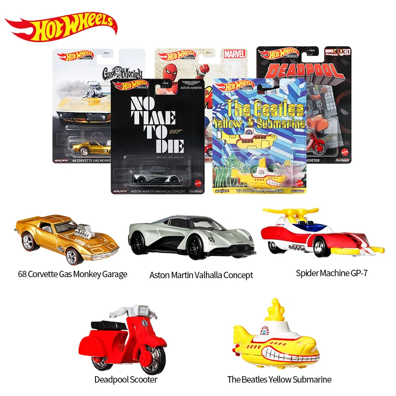 Original Hot Wheels Premium Car Retro Entertainment Collection Voiture Corvette Deadpool Aston Martin Boy Toys For Children Gift