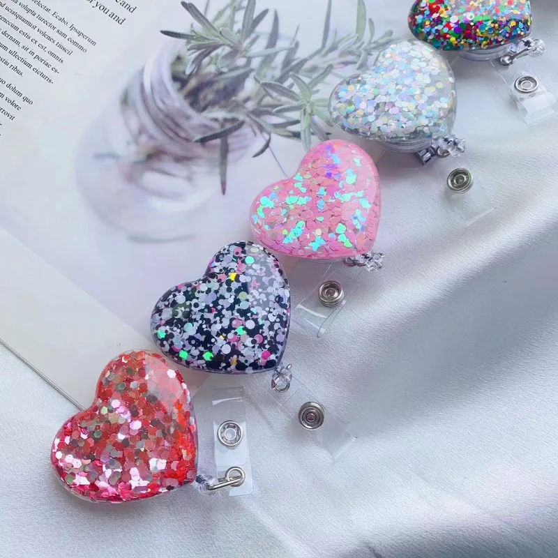 New Glitter 360 Rotating Work Card Badge Clip Portachiavi Retrattile Cordini Id Badge Holder Infermiera Porta Cremencial Holder