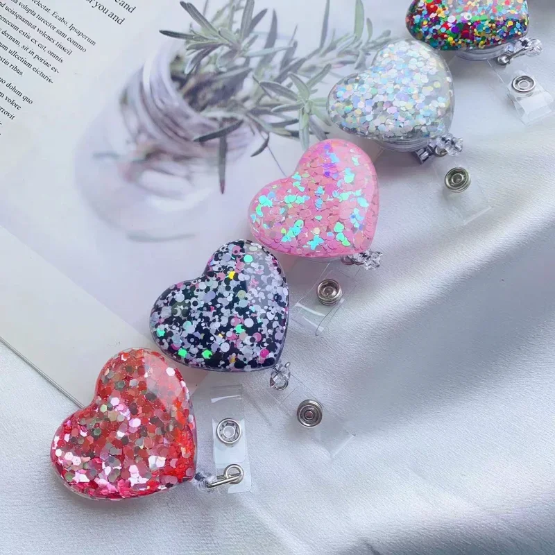 New Glitter 360 Rotating Work Card Badge Clip Portachiavi Retrattile Cordini Id Badge Holder Infermiera Porta Cremencial Holder