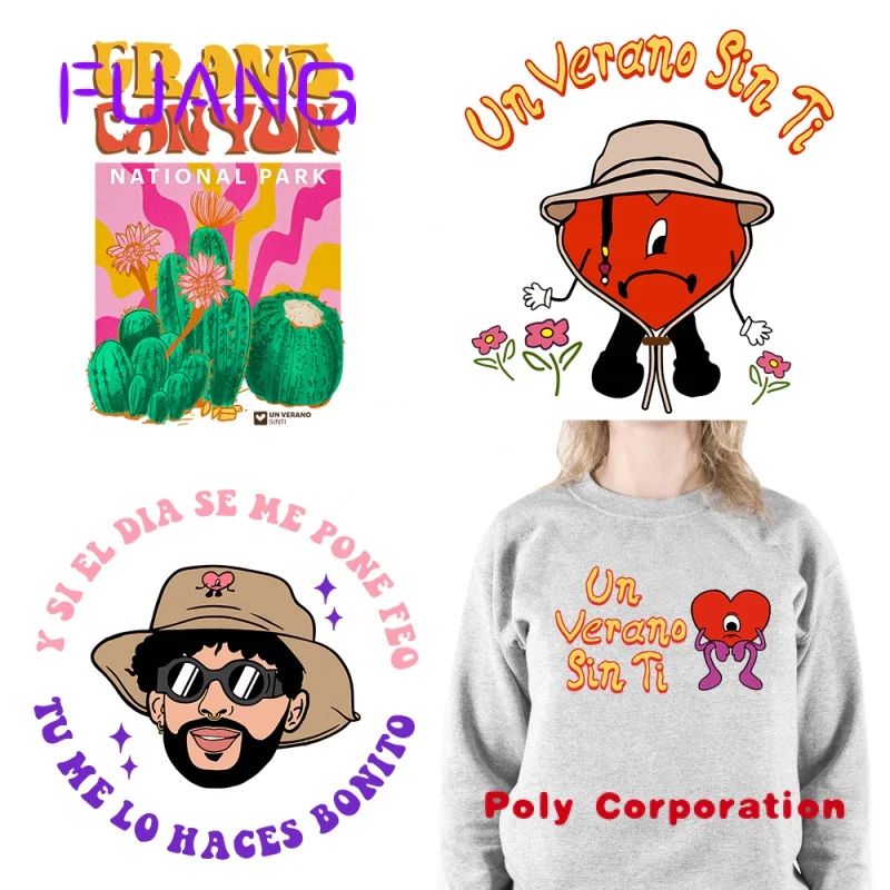 Custom Dtf Sad Hearts Man Plastisol Iron On Printing Un Verano Sin Ti Bunny Press Stickers Logo Trasferimenti Di Calore Per Tshirt