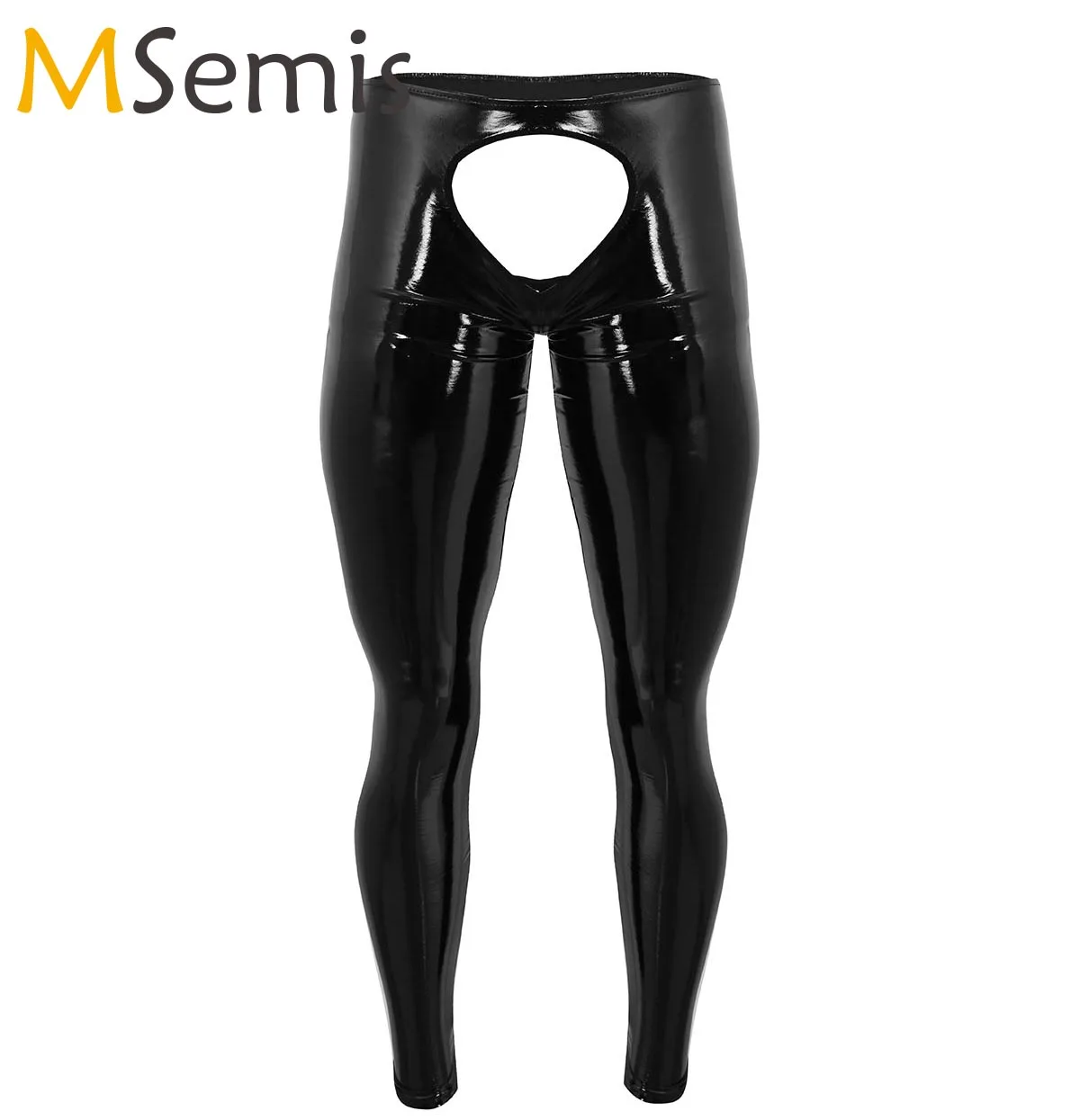 Pantaloni In Lattice Da Uomo Neri Sexy Open Butt Crotchless Wetlook Leggings In Pelle Gay Erotic Stretto Lingerie Nightclub Pole Dance Pantaloni