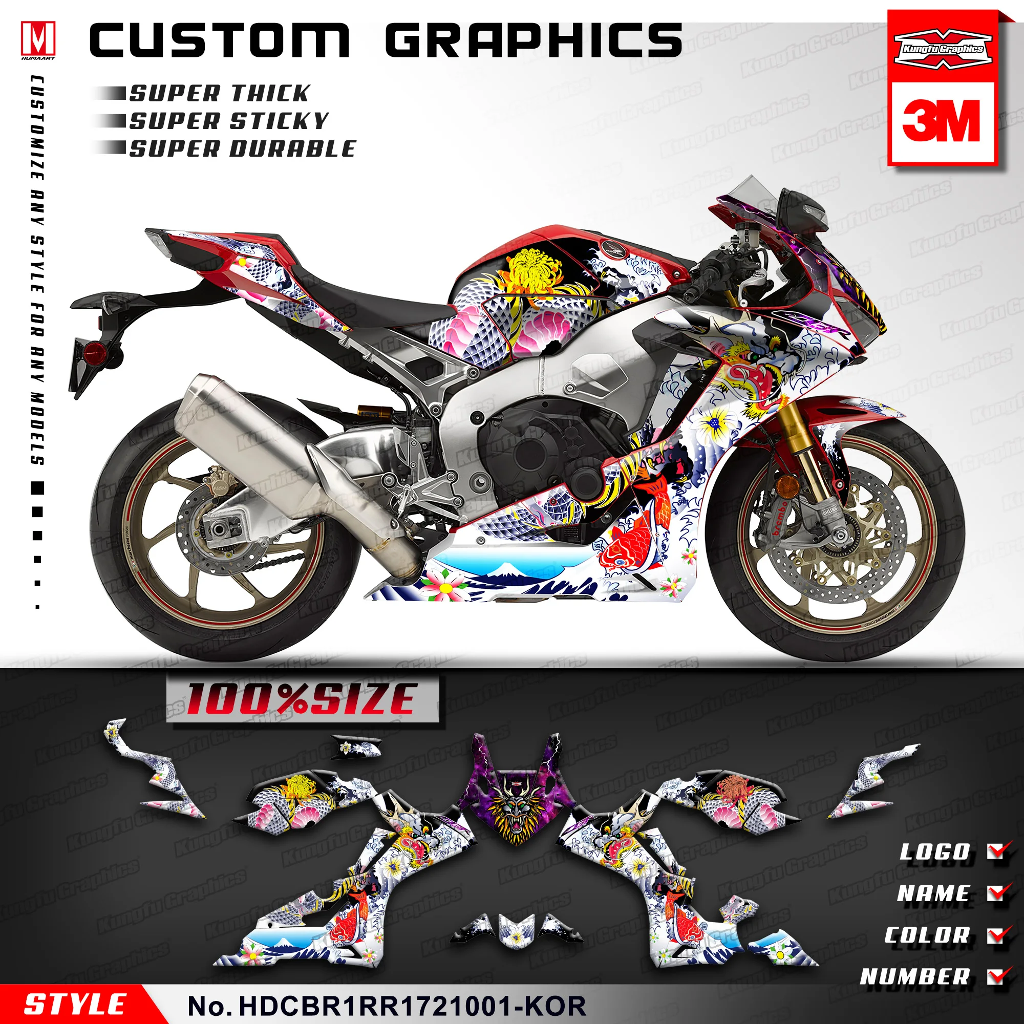 Kungfu Graphics Adesivi Personalizzati Full Vinyl Wrap Race Decal Kit Per Honda Cbr1000Rr Cbr 1000 Rr 2017 2018 2019 2020 2021 2022
